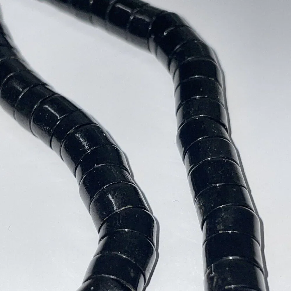 RARE Vintage‎ Black Stacked Snake Beads Long Necklace Unique!   SL17